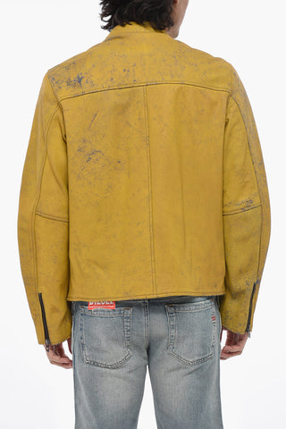Vintage-Effect Leather Jacket L-EVERT-A GIACCA with Faded Front Maxi Logo