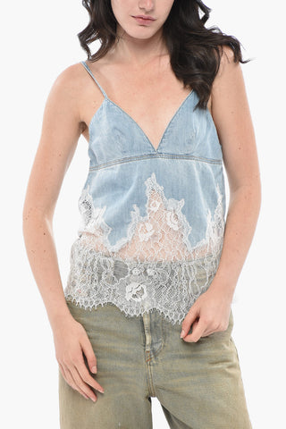 Denim-Top DE-MONY-S mit Spitzenabschluss