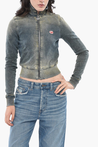 Felpa Con Zip D-EMY-NE Cropped Effetto Denim