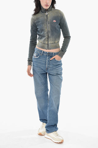 Felpa Con Zip D-EMY-NE Cropped Effetto Denim
