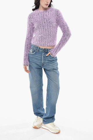 Flauschiger Cropped-Rundhalspullover M-TIGRE