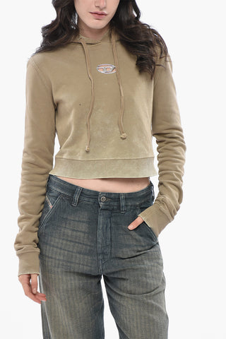 Cropped Hoodie Aus Aufgerauter Baumwolle F-SLIMMY-HOOD-P5 mit Vintage-Effekt