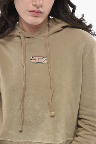 Cropped Hoodie Aus Aufgerauter Baumwolle F-SLIMMY-HOOD-P5 mit Vintage-Effekt