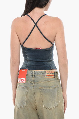 Denim-Cropped-Top DE-PILU-S Mit Gekreuzten Trägern