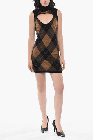 Mini Vestito M-ROMKOin Maglia a Motivo Argyle con Dettaglio Cut Out
