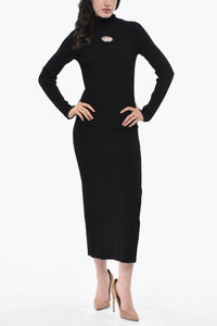 Vestito M-ZARY-B in Maglia a Costine con Dettaglio Cut-Out e Collo Alto