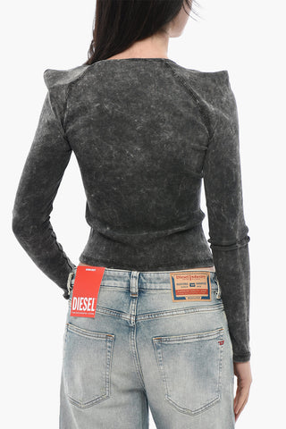 Top Crop T-MARINEL a Maniche Lunghe con Finitura Stone-Washed e Spalline Incrociate sul Davanti