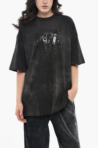 Baumwoll-Rundhals-T-Shirt T-SUPER mit Strass-Allover