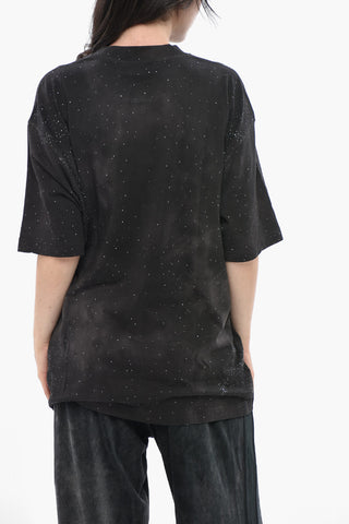Baumwoll-Rundhals-T-Shirt T-SUPER mit Strass-Allover