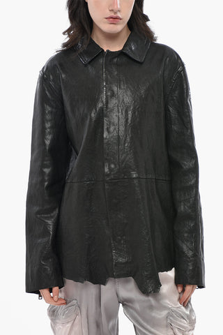Overshirt L-MELL in Pelle con Fondo Effetto Vintage