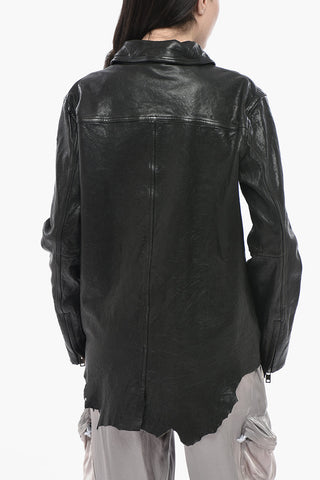 Overshirt L-MELL in Pelle con Fondo Effetto Vintage