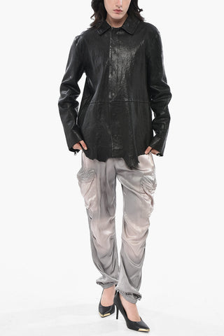 Overshirt L-MELL in Pelle con Fondo Effetto Vintage
