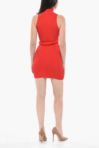 Mini-Kleid Eng Rippstrick M-ONERVAX mit Stehkragen und Monogramm-Cut-Out