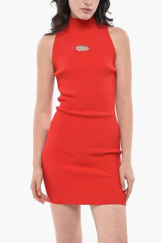 Mini-Kleid Eng Rippstrick M-ONERVAX mit Stehkragen und Monogramm-Cut-Out