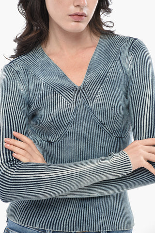 Ribbed Slim-Fit V-Neck Top M-MILMO