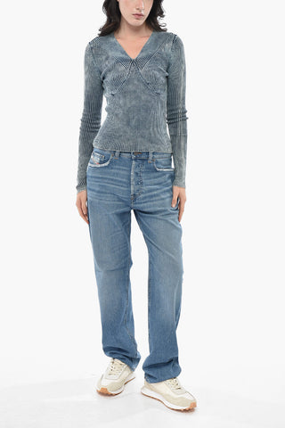 Ribbed Slim-Fit V-Neck Top M-MILMO