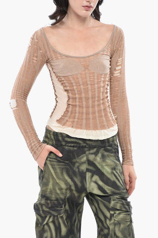 Langärmeliges Top M-CALAI mit Mesh-Details