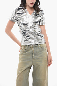 Top T-AI Effetto Metallizzato e Distressed con Scollo a V