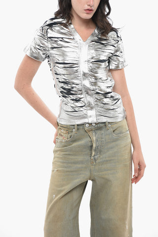 Top T-AI Effetto Metallizzato e Distressed con Scollo a V