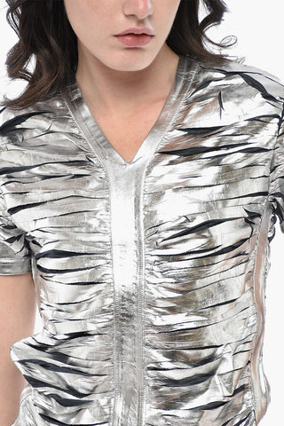 Top T-AI Effetto Metallizzato e Distressed con Scollo a V