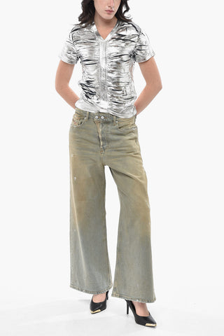 Top T-AI Effetto Metallizzato e Distressed con Scollo a V