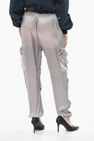 Pantaloni Cargo P-MIROW-N1 in Satin con Elatico in Vita
