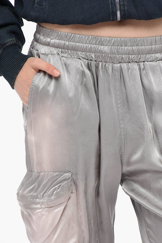 Pantaloni Cargo P-MIROW-N1 in Satin con Elatico in Vita