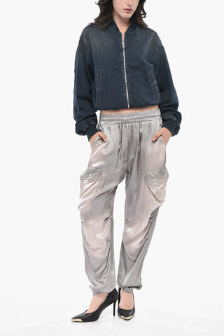 Pantaloni Cargo P-MIROW-N1 in Satin con Elatico in Vita