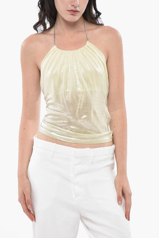 Top Halterneck T-IRENI in Tessuto Metallizzato
