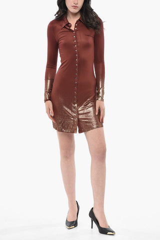 Mini Hemdblusenkleid D-POL figurbetont mit Glitzer und Druckknöpfen