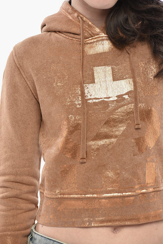 Felpa Con Cappuccio F-SLIMMY-HOOD-P6 Cropped Con Stampa Metallizzata