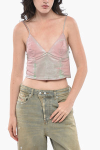 Cropped-Top DE-FULVY-S in Denim mit Metallic-Effekt