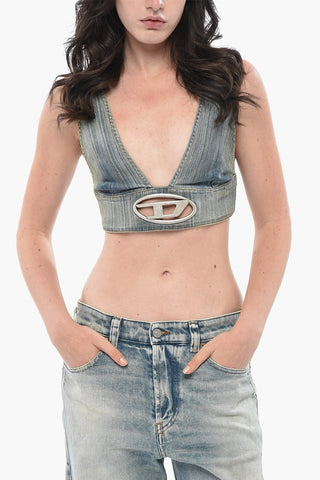 Denim-Cropped-Top DE-ELLY-S mit Oval-D-Logo aus Metall