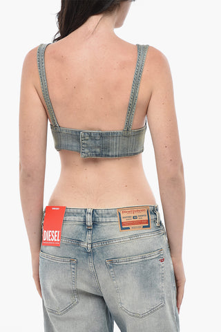 Denim-Cropped-Top DE-ELLY-S mit Oval-D-Logo aus Metall