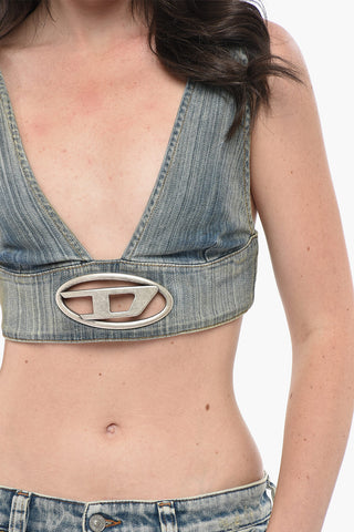 Denim-Cropped-Top DE-ELLY-S mit Oval-D-Logo aus Metall