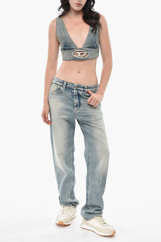 Denim-Cropped-Top DE-ELLY-S mit Oval-D-Logo aus Metall