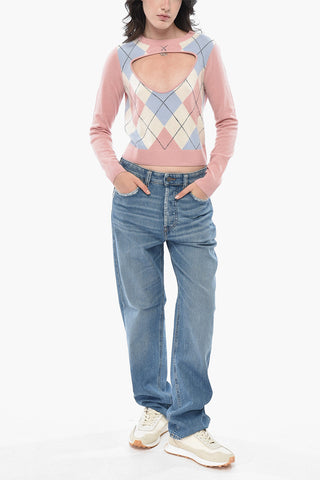 Maglia Girocollo M-ROMKO a Motivo Argyle con Dettaglio Cut Out