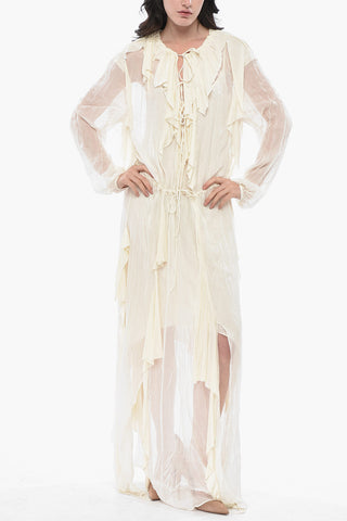 Maxikleid D-AZZLING Mit Tie-Neck, Volants Und Seitlichen Schlitzen