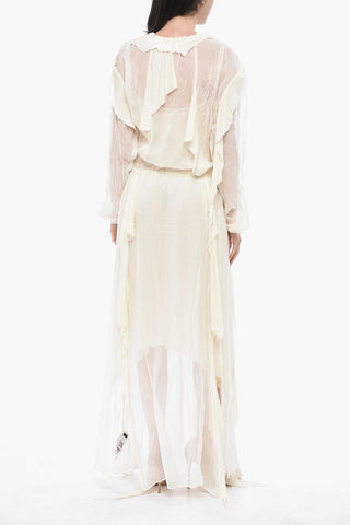 Maxikleid D-AZZLING Mit Tie-Neck, Volants Und Seitlichen Schlitzen
