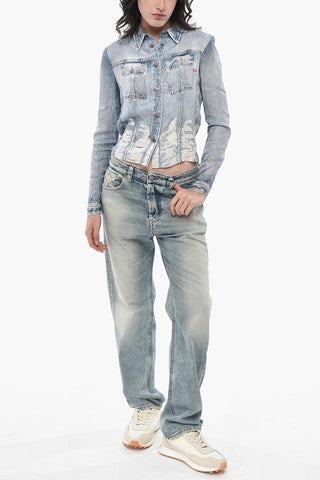 Camicia C-LORELLE Effetto Denim Stampata con Zip alle Maniche