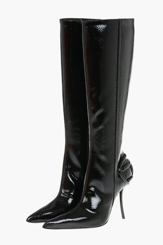Stiefel aus glänzendem veganem Leder D-TEN&HALF HB mit tonalem Oval-D-Logo Absatz 8cm