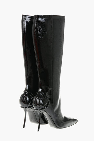 Stiefel aus glänzendem veganem Leder D-TEN&HALF HB mit tonalem Oval-D-Logo Absatz 8cm