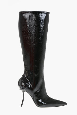 Stiefel aus glänzendem veganem Leder D-TEN&HALF HB mit tonalem Oval-D-Logo Absatz 8cm