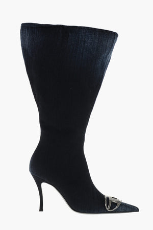 Denim Boots D-VENUS KB LARGE With Iconic Detail, 9.5cm Heel
