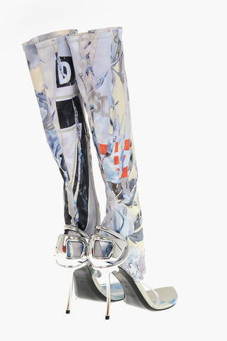 Stivali D-TEN&HALF SDL in Raso a Fantasia Dal Design a Sandalo Tacco 9cm