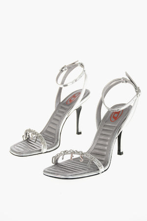 Patent Leather Ankle-Strap Sandals D-VINA SDL With Logo Charm Heel 10cm