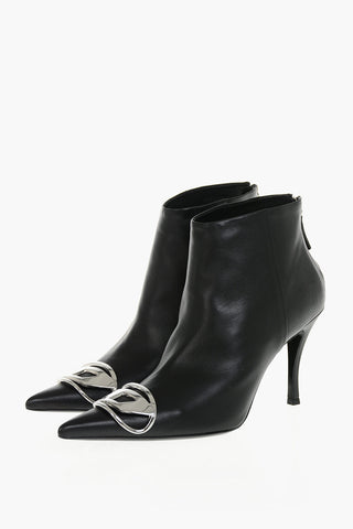 Leather Ankle Boots D-VENUS AB with Silver Oval-D Logo Heel 10cm