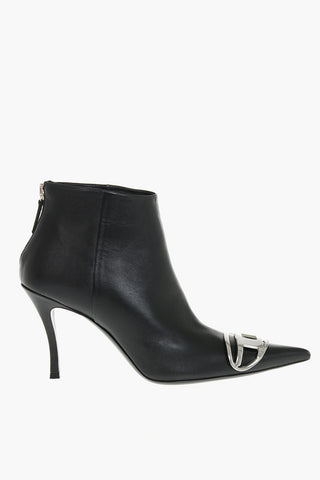 Leather Ankle Boots D-VENUS AB with Silver Oval-D Logo Heel 10cm