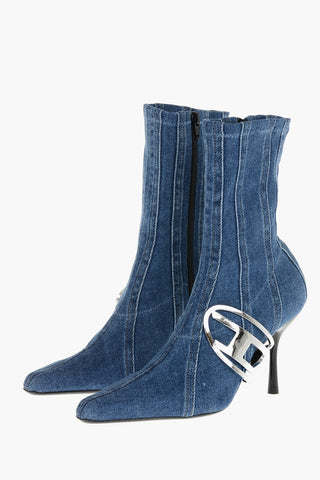 Stiefeletten D-ECLIPSE BT aus Denim mit ikonischem silberfarbenem Detail Absatz 10cm