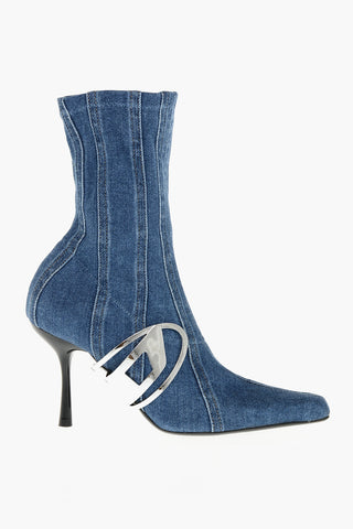 Stiefeletten D-ECLIPSE BT aus Denim mit ikonischem silberfarbenem Detail Absatz 10cm